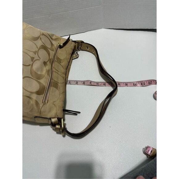 Coach Beige Signature Canvas C Print Canvas Leather Trim Hobo Shoulder Bag Gold - Picture 9 of 12